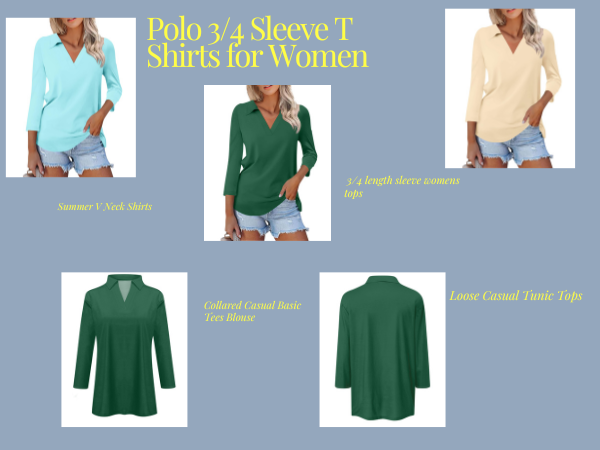 Polo 3/4 Sleeve T Shirts for Women