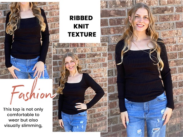 stretchy ribbed knit tops