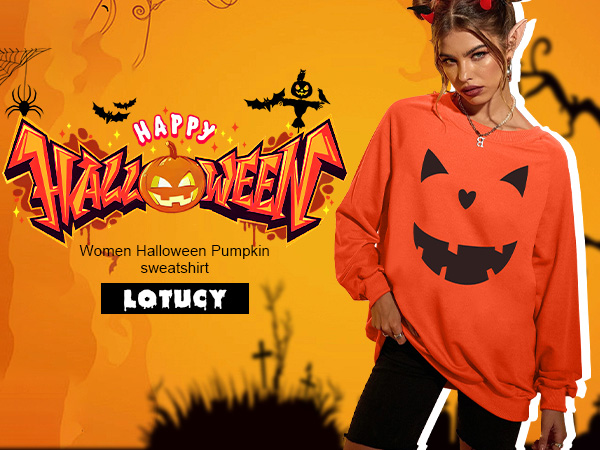 Halloween Pumpkin Face Sweatshirts Womens Jack O'' Lantern Pumpkin Pullover 