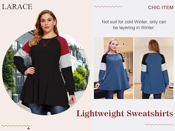 LARACE Plus Size Tops Women Pullover Sweatshirt Color Block Tee