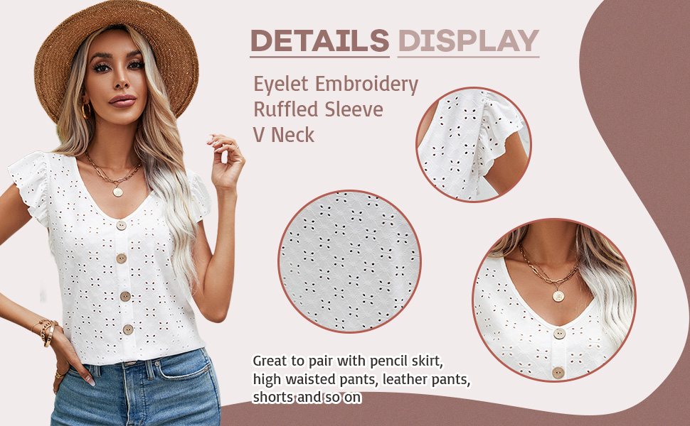 womens v neck blouse eyelet top