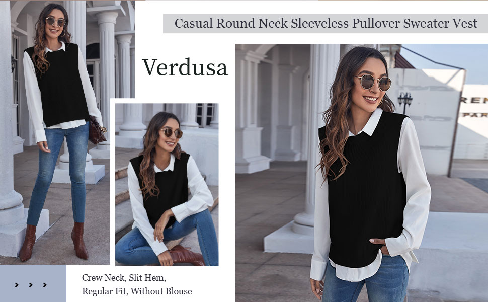 Split Round Neck Sleeveless Pullover Top Sweater Vest