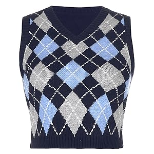 plaid crop top knitted tops argyle sweater vest preppy sweater vest women sweater crop top for women