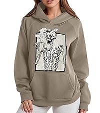 Cute Skull Graphic Print Oversized Fleece Halloween Hoodies for Women Baggy Pullover Top Couple Look