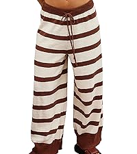 Women Wide Leg Sweater Pants High Elastic Drawstring Striped Pants Comfy Lounge Pants Pajama Pants