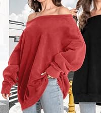 Hatant Womens Oversized Sweatshirts Hoodies Vintage Fleece Off the Shoulder Sweater Top Fashion