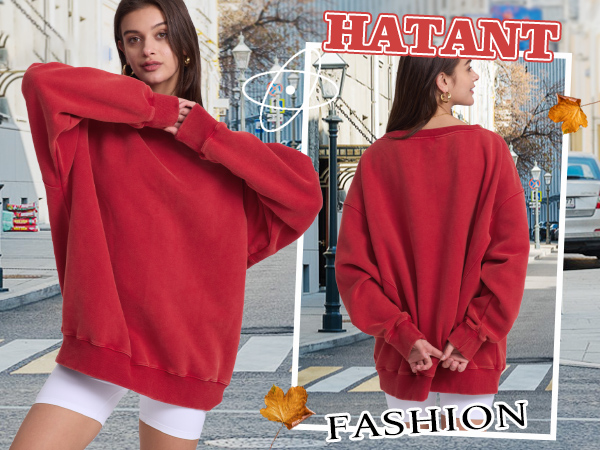 Hatant Oversized Sweatshirt Christmas Sweatshirt Vintage One Shoulder Sweatshirt Fleece Pullover Red