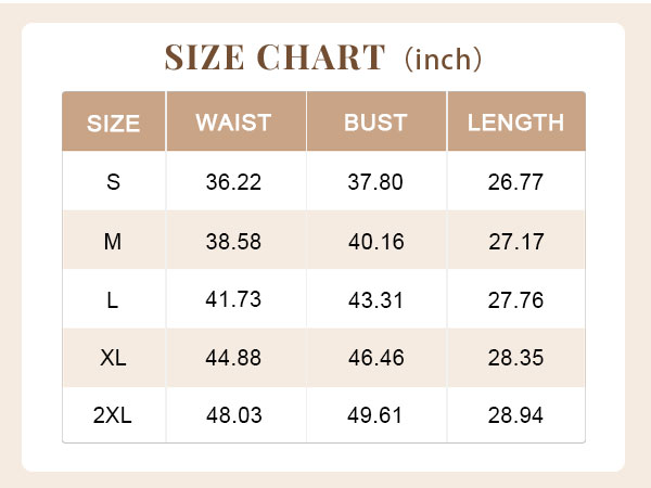 tunic tops&#39; size chart