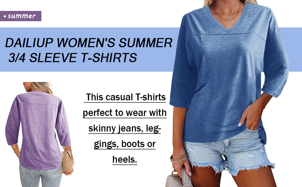 women 3/4 sleeve casual v neck tops