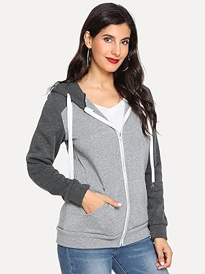 Newbestyle Women''s Casual Color Block Zip Up Hoodie Jacket with Pocket