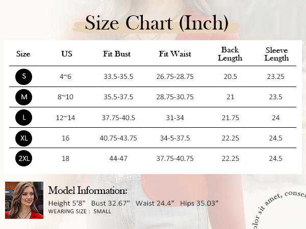 women blazer size chart