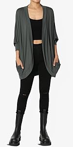 Cocoon Draped Stretch Crepe Long Sleeve Open Cardigan Ash Grey