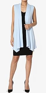 Sleeveless Waterfall Jersey Cardigan Asymmetric Vest Ash Blue