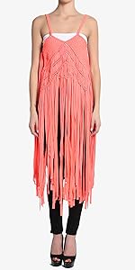 Bohemian Fringe Knit Cover Up Midi Dress-Coral