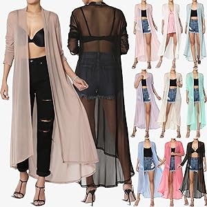 Sheer Draped Mesh Open Front Cardigan Caftan Duster color