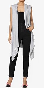 Draped Open Front Sleeveless Cardigan Asymmetric Vest Heather Grey