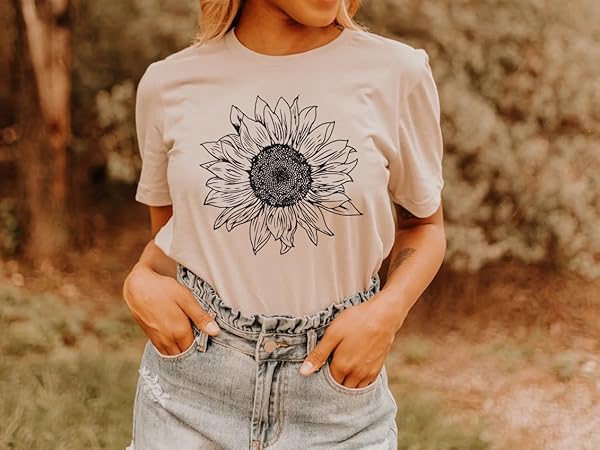 Sunflower Graphic Shirt for Women Cute Flower Short Sleeve Tee Tops Teen Girls Casual T Shirt