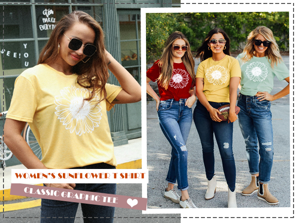 Womens Sunflower Tshirt  Country  Graphic Tees Round Neck T Shirts for Women