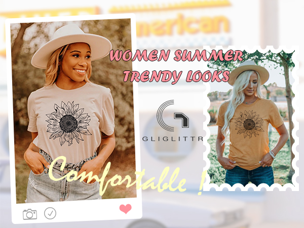 Women''s Sunflower T Shirt Summer Short Sleeve Cute Graphic Loose Tees Tops