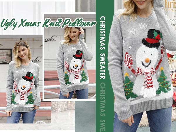 Ugly Christmas Sweater Animal Pattern Xmas Pullover Knitted Jumper