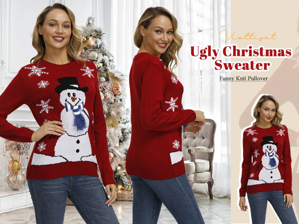 Ugly Christmas Sweater Animal Pattern Xmas Pullover Knitted Jumper