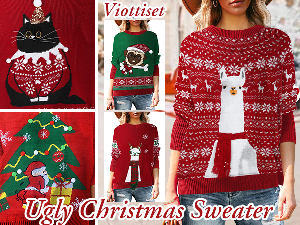 Ugly Christmas Sweater Animal Pattern Xmas Pullover Knitted Jumper