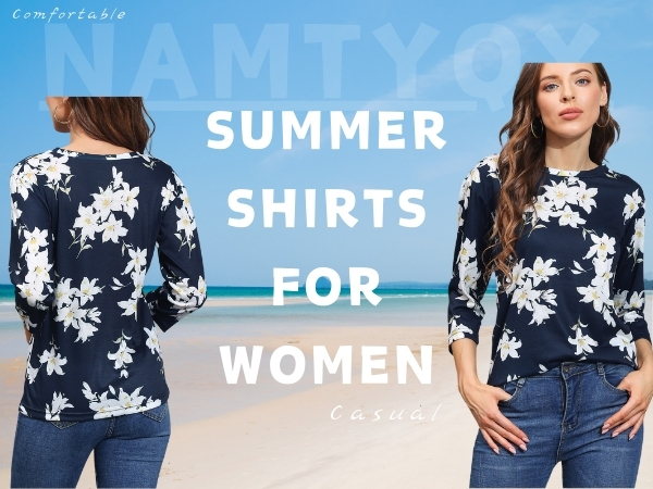 Womens Loose Fit Floral Print Blouses for Women Dressy Casual