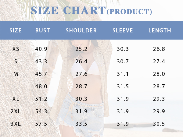 Oversized Cardigan Size Chart