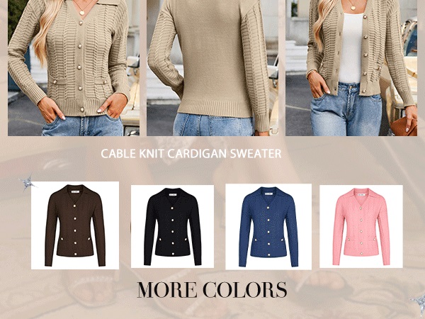  Cardigan Sweaters for Women Cropped Cardigan Button Down Cable Knit V Neck Tweed Jackets