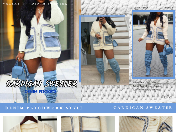 denim patchwork cardigan sweater