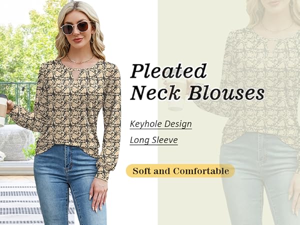 Womens Clothes Fall 2024 Keyhole Crewneck Floral Outfits Loose Casual Shirts