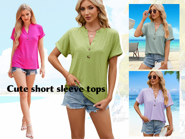 Womens Summer Tops, V Neck Ruffle Sleeve Blouses, Short Sleeve Casual Tops T-Shirts