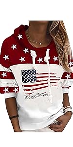 Women&#39;s American Flag Hoodie Sweatshirt Fashion Long Sleeve Sweatshirt Top 4th of July Patriotic