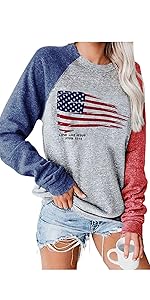 Womens American Flag Print Hoodie with Drawstring White Sweatshirt USA Patriotic Clothing Pullover