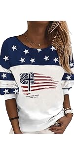  Long Sleeves T Shirt Love Like Jesus Cross Flag Star Sweatshirt Casual O Neck T Shirt Loose