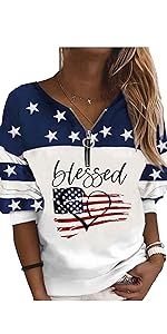 Causal Pullover Long Sleeve Sweatshirts American Flag Shirt Activewear Patriotic Clothing