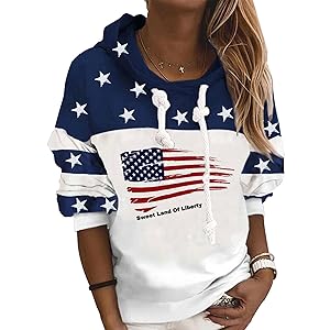 Women''s American Flag Hoodie Sweatshirt Fashion Long Sleeve Sweatshirt 