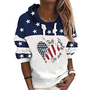 Women''s American Flag Hoodie Sweatshirt Fashion Long Sleeve Sweatshirt 