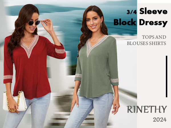 3/4 sleeve tops for women summer