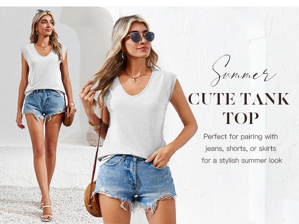 Womens'' Cap Sleeve Casual Loose Fit Basic Shirts Tank Tops