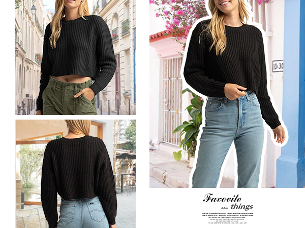 womens long sleeve knit crop sweater top