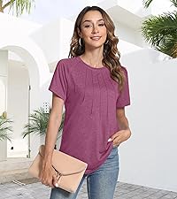 YSYOKOW Womens Summer Tops Casual V Neck T Shirts Ruffle Sleeve Blouses Loose Fit Tunic