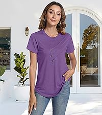 YSYOKOW Womens Summer Tops Casual V Neck T Shirts Ruffle Sleeve Blouses Loose Fit Tunic