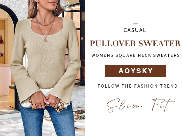 Square Neck Pullover Sweaters