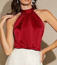 Women''s Satin Halter Top Casual Shirt Sleeveless Blouse