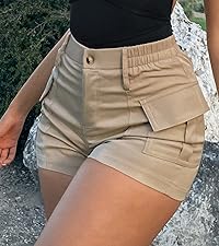 WDIRARA Women''s High Waist Button Streetwear Cargo Shorts with Pockets