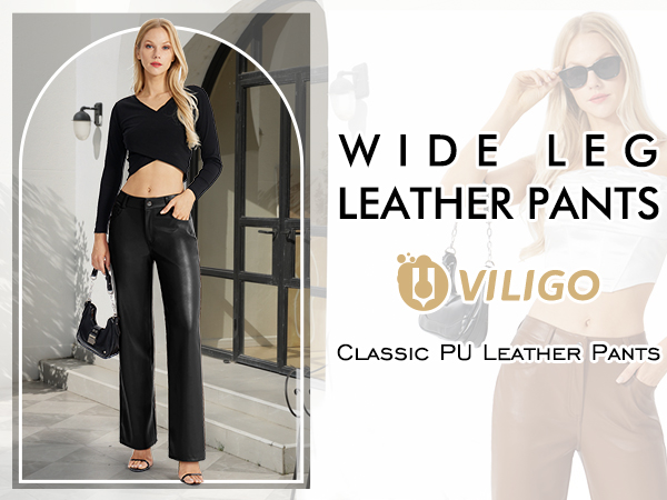 Wide Leg Leather Pants