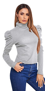 High Neck Puff Sleeve Casual T Shirt Top