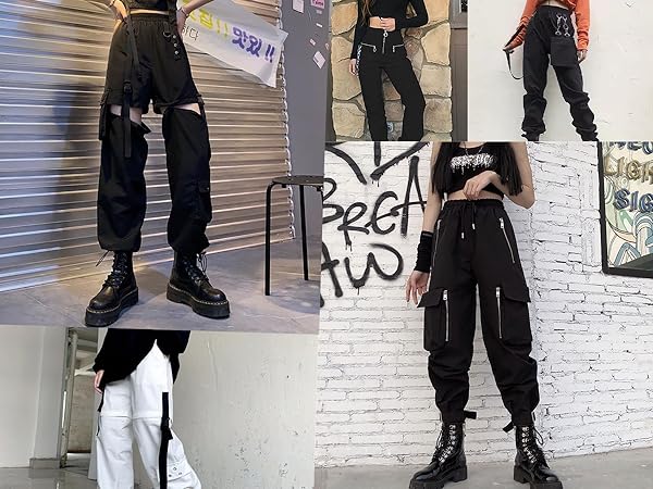 Womens Cargo Pants with Pockets Goth Clothes for Women Punk Multi-Pocket Goth Pants