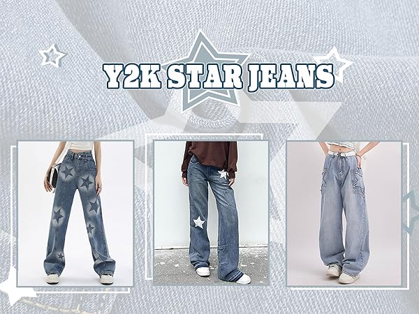 Womens Jeans Y2k Jeans Star Jeans High Waisted Cargo Pants Women Star Pants Cute Jeans for Women